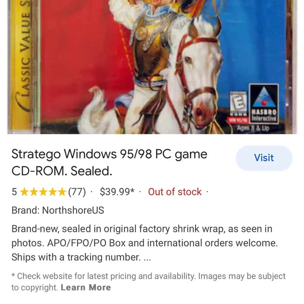 Stratego Windows‎ 95/98 PC Game CD-Rom New Sealed in Package